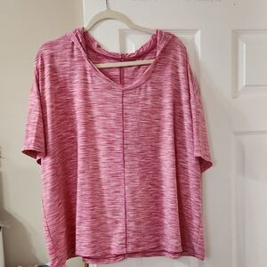 Lane Bryant Pink Space-Dye Short Sleeve Hoodie